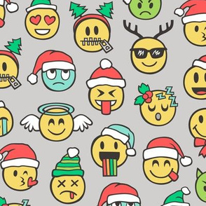 Christmas Holidays Smiley Emoticon Emoji Doodle on  Light Grey