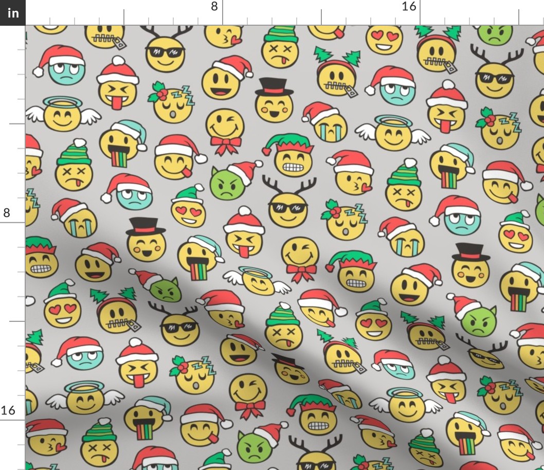 Christmas Holidays Smiley Emoticon Emoji Doodle on  Light Grey