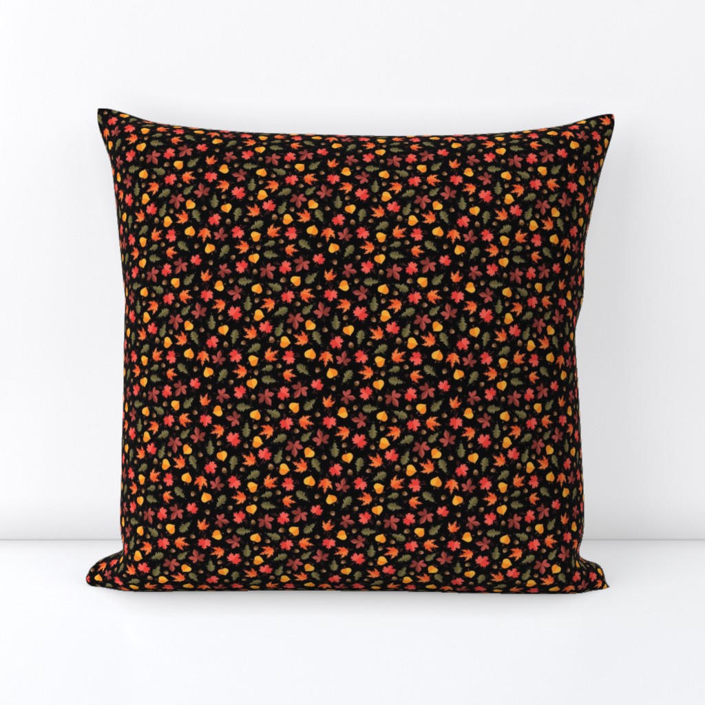 Autumn Leaves Pattern Black Background - SMALL SCALE