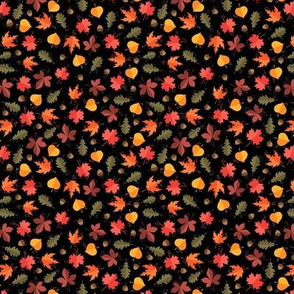 Autumn Leaves Pattern Black Background - SMALL SCALE