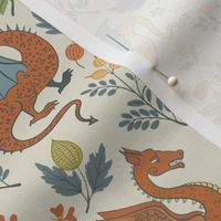 Small - Dragons and flowers - blue and orange