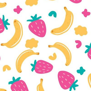 Large Strawberry Banana Fruit Abstract Pink & Yellow 