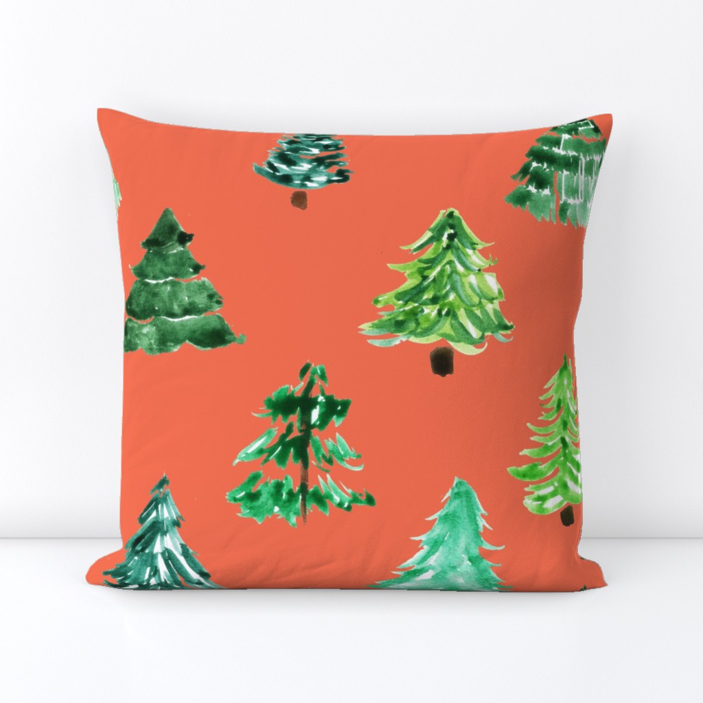 christmas tree farm on vintage red