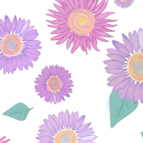 Hand Drawn Pastel Colored Cute Sunflowers Pattern