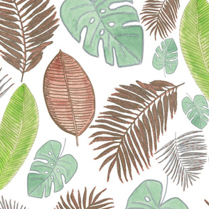 Tropical Leaves Soft Colored Watercolor Jungle Pattern