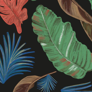 Tropical leaves nature colors pattern black background