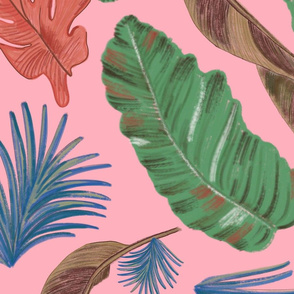 Tropical leaves nature colors pattern pink background