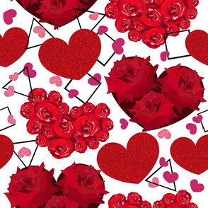 Hearts Made of Roses. Triangle, Square and Shining Red Hearts Valentine's Day Pattern