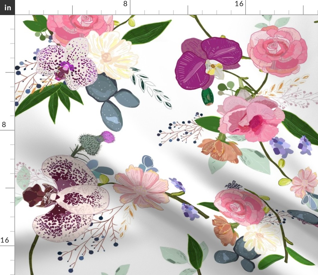 Orchid Succulent and Roses Floral Pattern