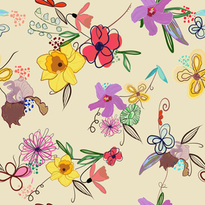 Cute hand drawn vibran colored flower pattern