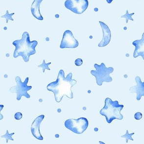 Watercolor abstract stars (blue on blue)