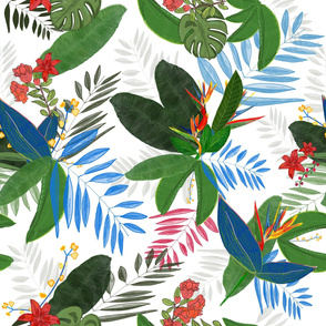 Tropical Leaves Pomegranate, Heaven Bird Flowers Pattern