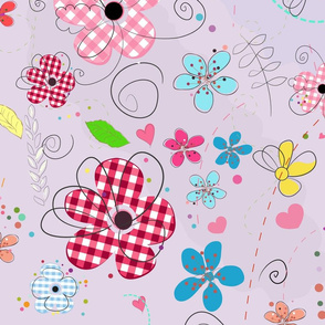 Colorful cute doodle flowers spring time flowers pattern