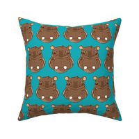 Hippo on Turquoise Blue