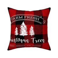 Farm Fresh Christmas Trees on Red Plaid 18 inch square