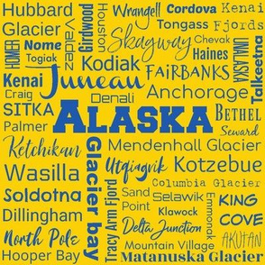 Alaska cities, gold with blue