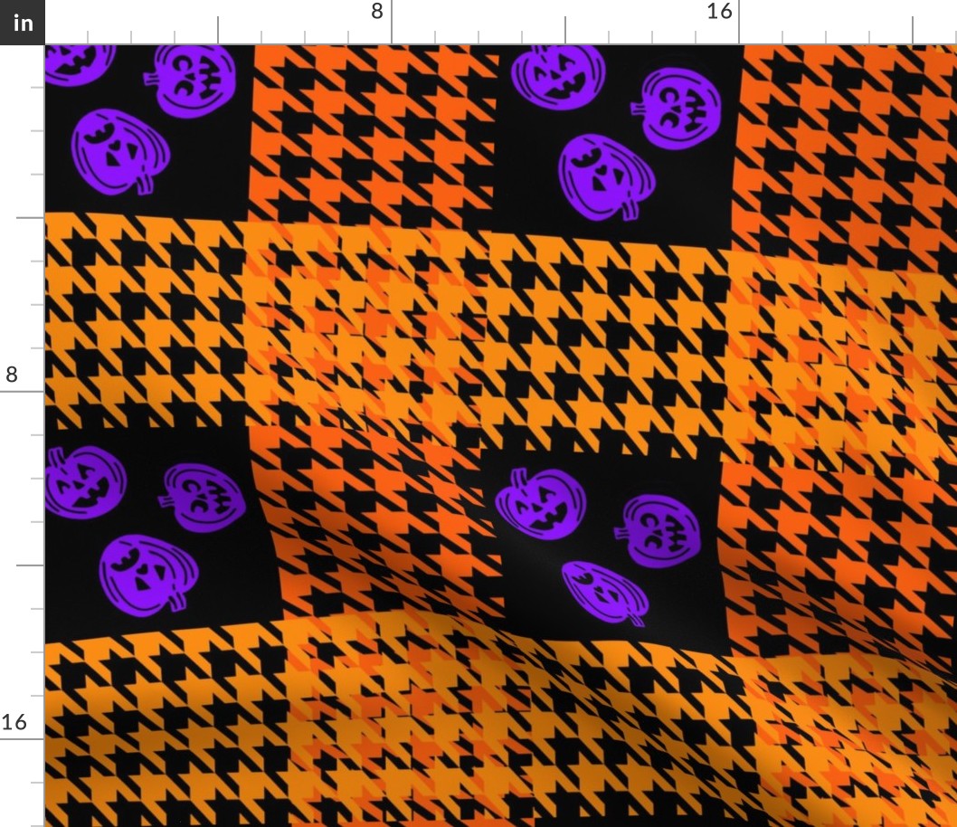 Halloween houndstooth with purple pumpkins