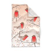 robins in winter tea towel