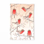 robins in winter tea towel