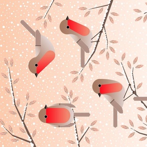 robins in winter tea towel