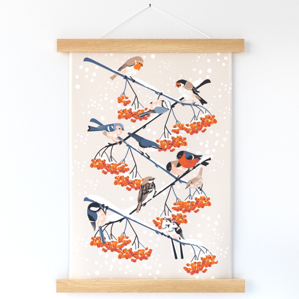 Winter Garden Birds tea towel-blush