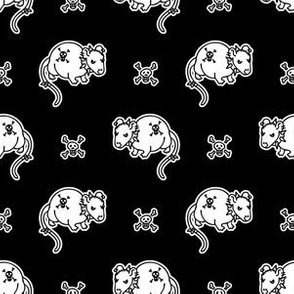  Cute punk rock rat monochrome lineart on black background pattern. 