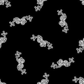  Cute punk rock snake monochrome lineart on black background pattern. 