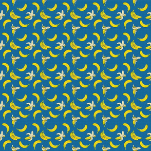 Bananas Fruits Pattern on Blue Checkered - SMALL SCALE