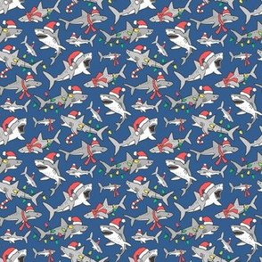 Christmas Holidays Winter Sharks Shark Grey on Navy Blue Smaller 1,5 inch