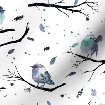 Birds Birds and Birds Winter watercolor birds branches Blue white Birds Birds and Birds Winter watercolor birds branches Blue white