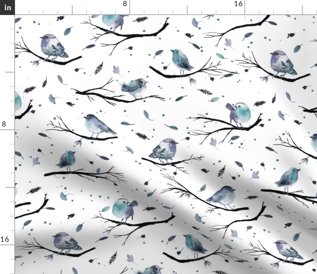 Birds Birds and Birds Winter watercolor birds branches Blue white Birds Birds and Birds Winter watercolor birds branches Blue white