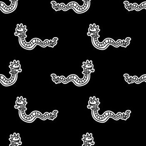 Cute punk rock cobra monochrome lineart on black background pattern.