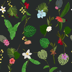 New Botanical tropic flowers and tropical leaves