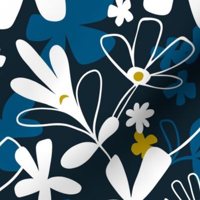 Eloise - Boho Floral Dark Navy Large Scale