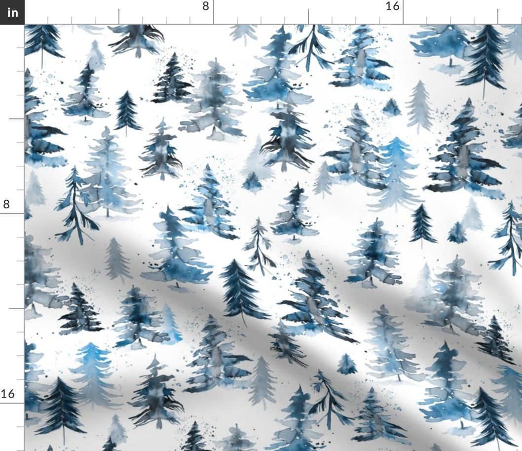 WATERCOLOR PINES AND SPRUCES BLUE