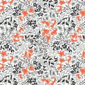 Mask Scale Abstract Fall floral in orange and greys