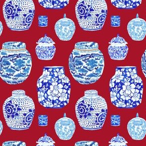 Chinoiserie Ginger Jar Collection in Scarlet Red