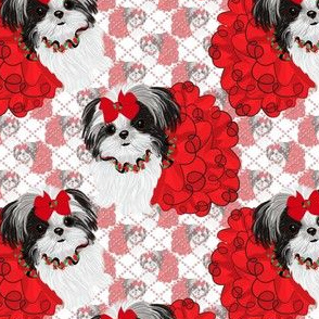 Shihtzu in Red Dress abt. 2" tall