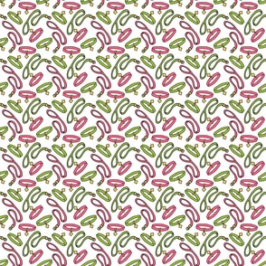 Leash and Collar Pattern in Pink and Green on White