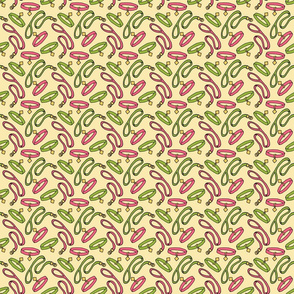 Leash and Collar Pattern in Pink and Green on Pastel Yellow