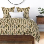 Vintage Fish on Camel Linen rotated - large scale