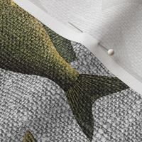 Vintage Fish on Grey Linen rotated - large scale