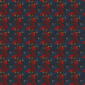 Leash and Collar Pattern in Blue and Red on Charcoal