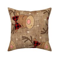 Reindeer Girl With Red Plaid Bow on Burlap rotated - large scale