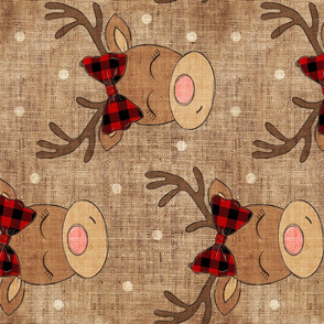 Reindeer Girl With Red Plaid Bow on Burlap rotated - large scale
