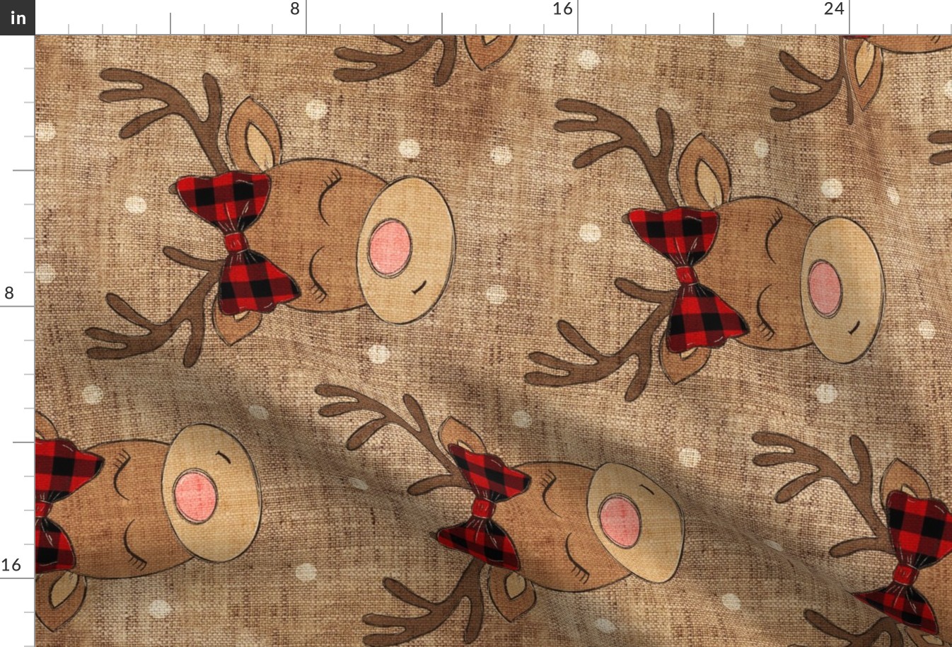 Reindeer Girl With Red Plaid Bow on Burlap rotated - large scale