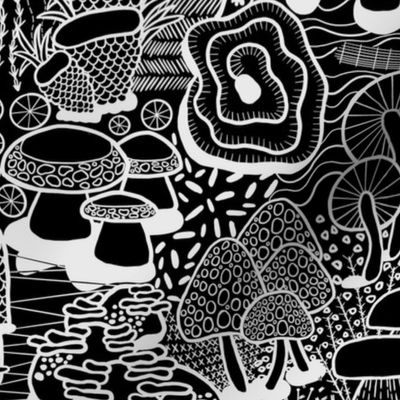 Mushrooms (Stitching on Prints) Black and White