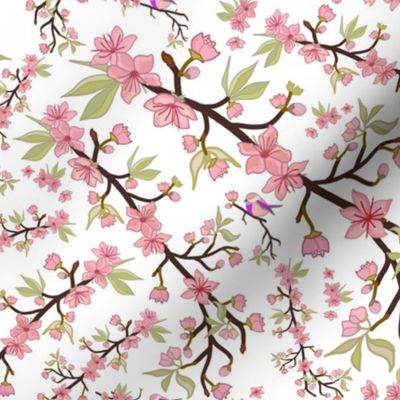 Sensational Spring Blossom - pink on white, medium