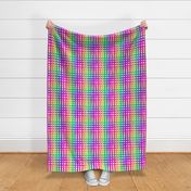 Rainbow gingham stripes neon on white