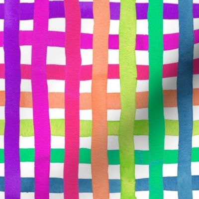 Rainbow gingham stripes neon on white